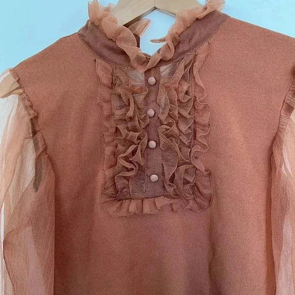 NWOT Zara organza ruffle details puff  sleeves top - Picture 3 of 6